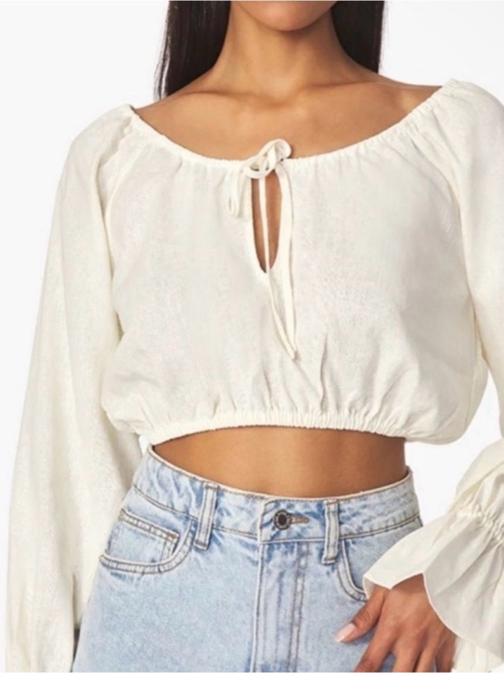 NWT WeWoreWhat Whisper White On/Off-Shoulder Tie Front Top, Size Small